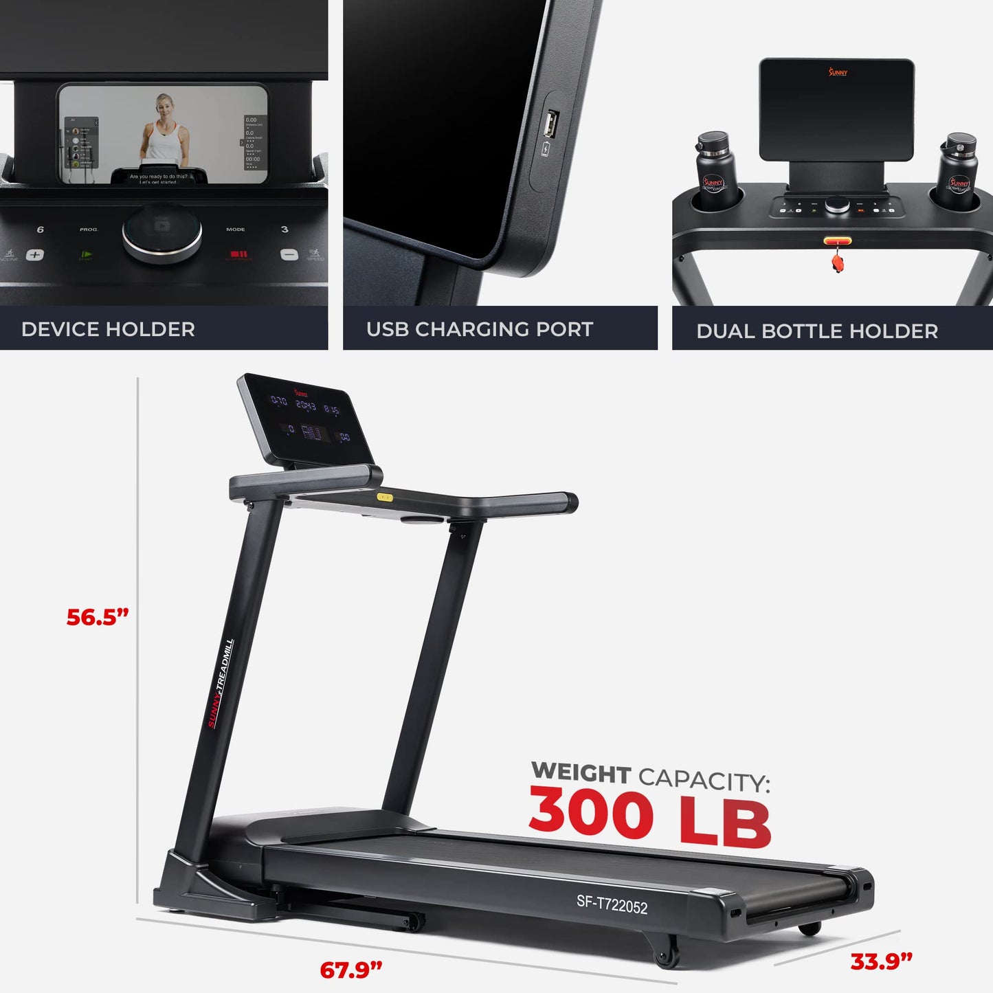 Sunny Health & Fitness Astra Elite Advanced Brushless Technology Treadmill with 15-Level Auto Incline, Wide Running Deck & Exclusive SunnyFit® App Enhanced Bluetooth Connectivity - SF-T722052