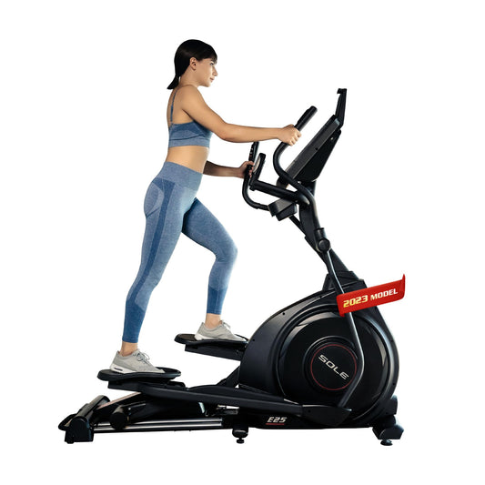 Elliptical Machine: 2023 E25 Elliptical Gym Equipment for Home and Studio, Exercise Equipment with 7.5" LCD Display, Tablet Holder, Adjustable Resistance, Power Incline and Heart Rate Monitoring (E25)