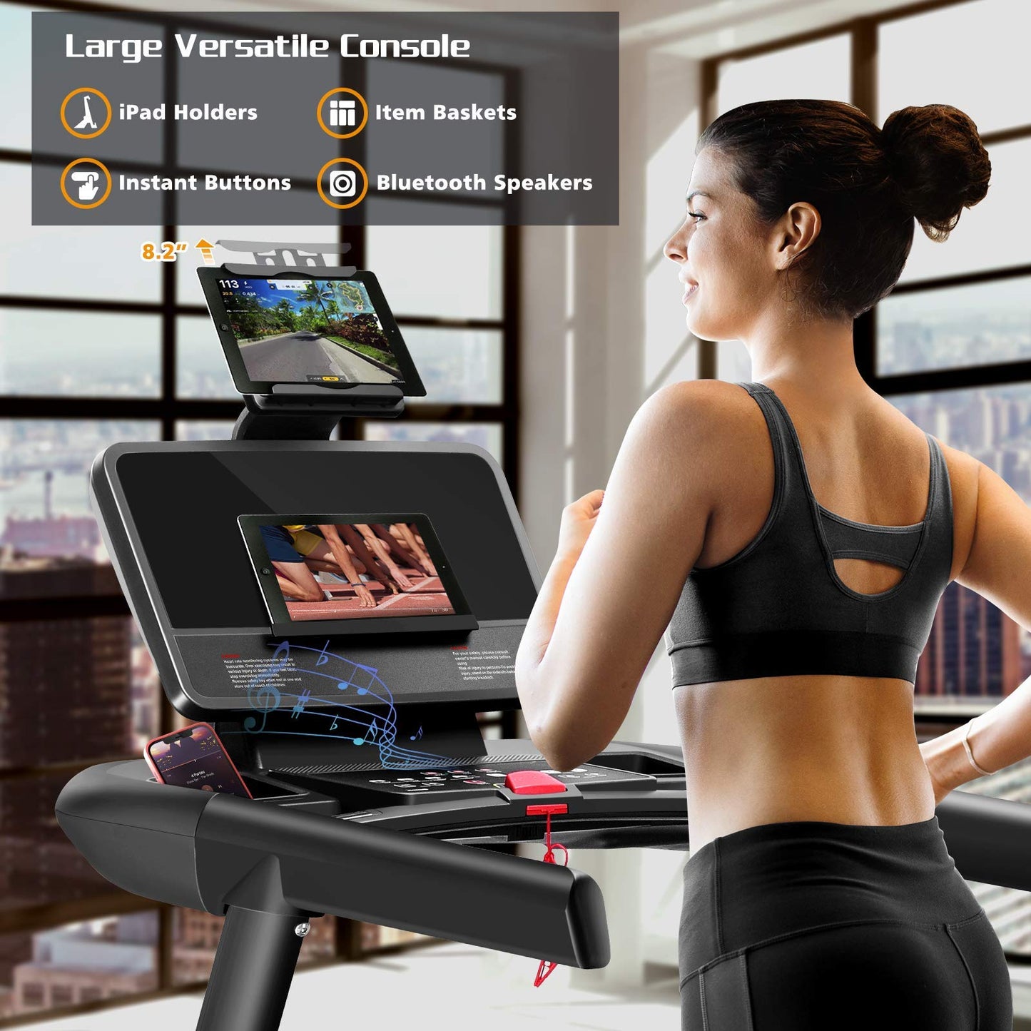 OMA Treadmills for Home, 6134 Folding Treadmill with 15% Auto Incline 350 lb Capacity for Running with Bluetooth Connectivity Smart APP 36 Preset Programs, Running Walking Machine for Home Exercise