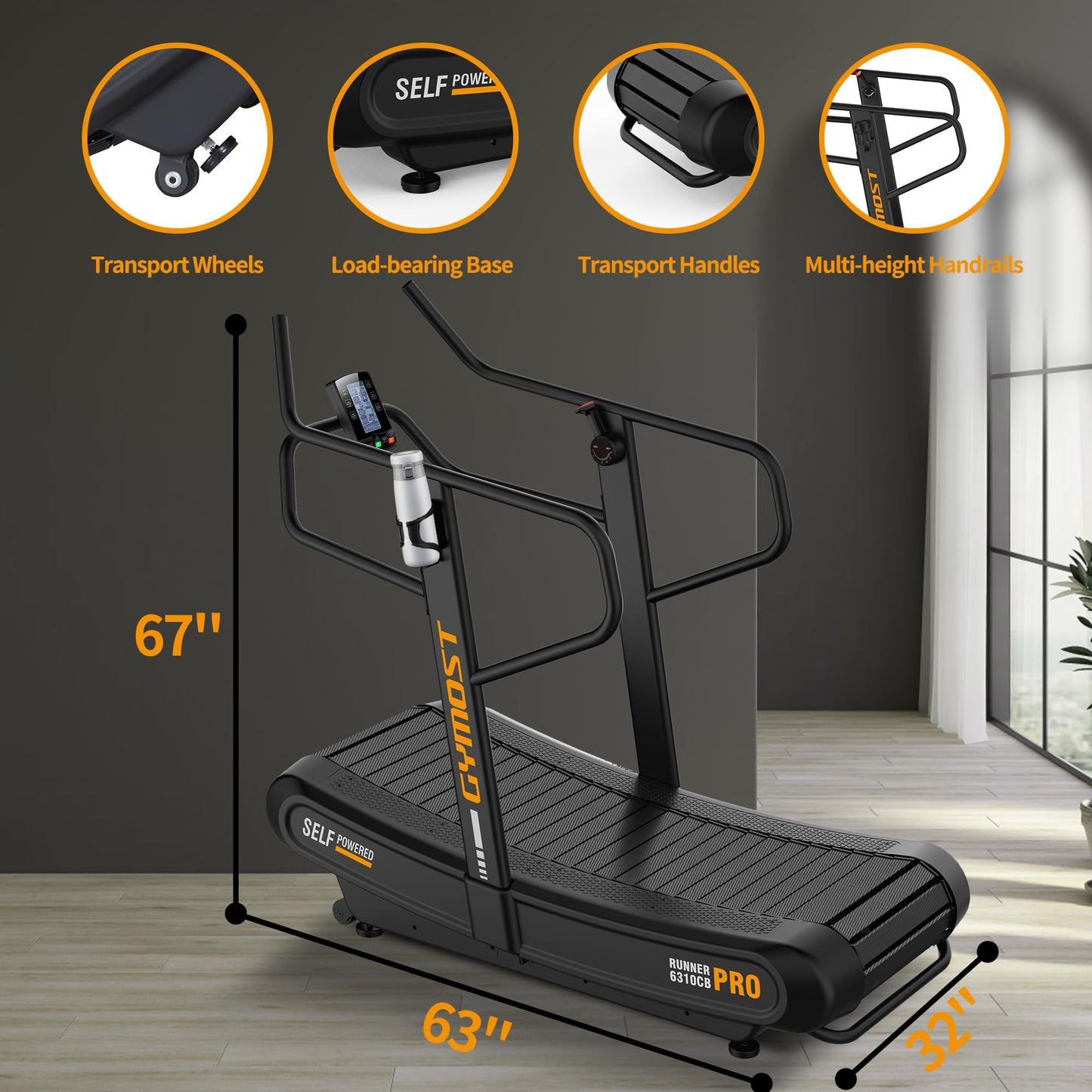 GYMOST Curved Treadmill, User Powered Air Runner, Non-Electric Motorized Treadmill with 4 Resistance Levels Adjustment Great for Gym and Home Running
